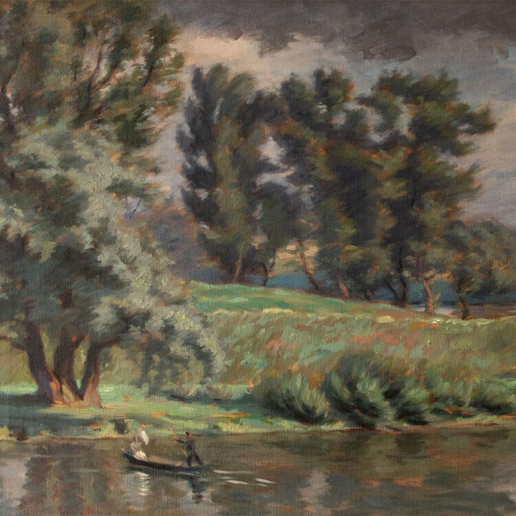 Monogrammist HR - Flußlandschaft mit Boot - 1913 - Öl