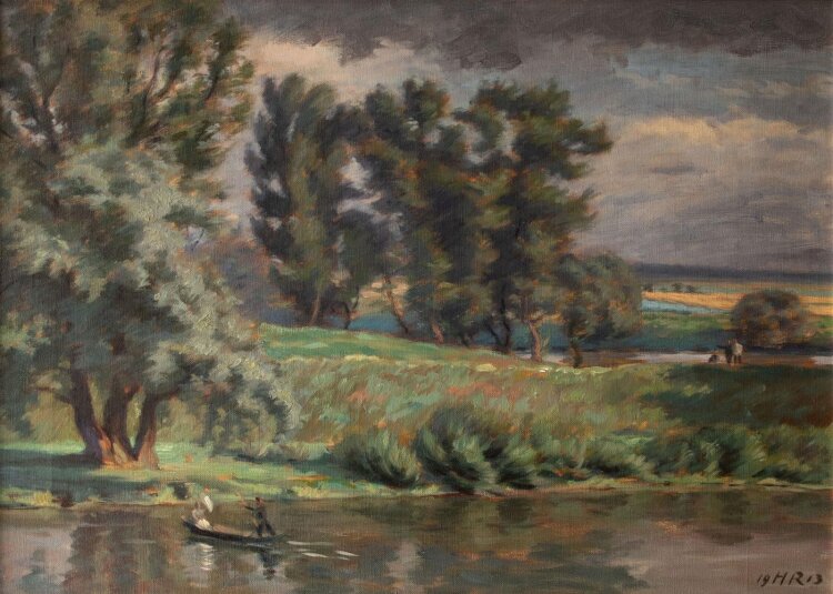 Monogrammist HR - Flußlandschaft mit Boot - 1913 - Öl