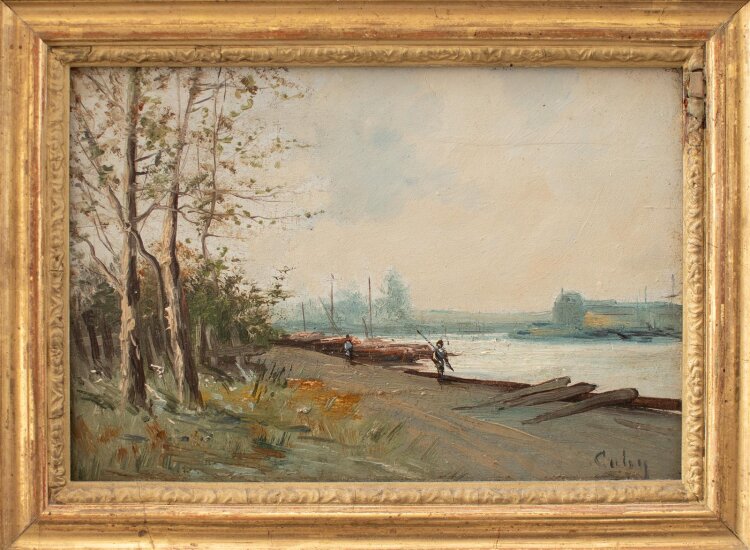 Hippolyte M. Galy - Flusslandschaft mit Anglern - undatiert - Öl