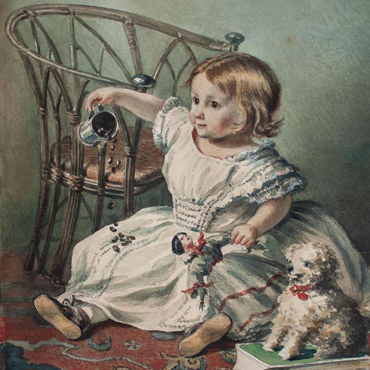 Johann Siegwald Dahl - Kinderbildnis mit Spielsachen - 1852 - Aquarell