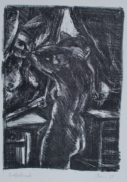 Jan Prein - Interieur mit weiblichem Akt - 1971 - Lithografie