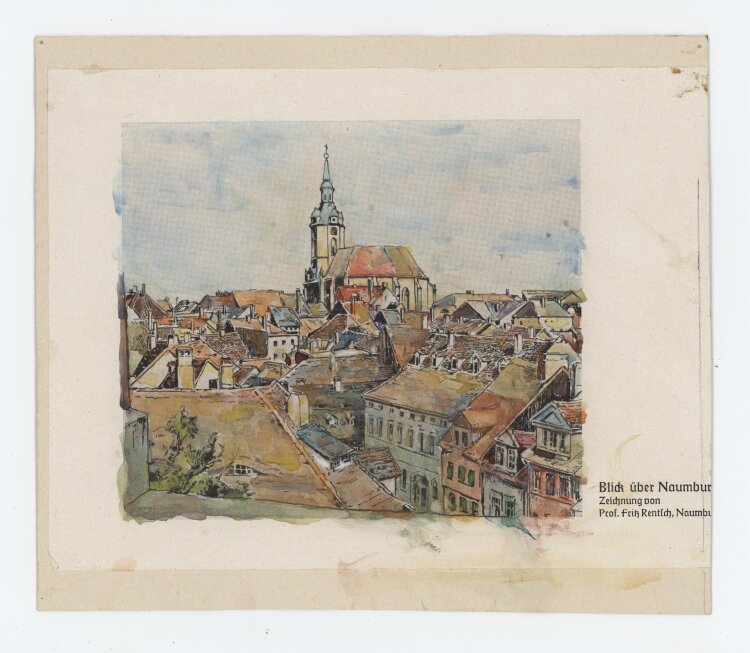 Fritz Rentsch - Blick über Naumburg - undatiert - Offsetdruck und Aquarell