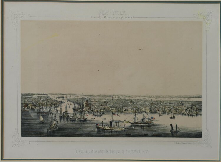 Johann Friedrich Hesse - New York - Des Auswanderers Sehnsucht - undatiert - Teilkolorierte Lithografie