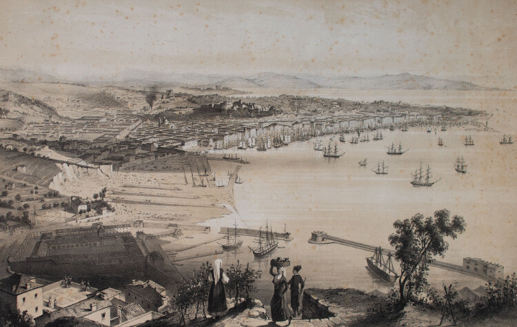 C. Schultz nach Alfred Guesdon - Trieste. Vue prise au dessus du Lazaret Neuf - undatiert - getönte Lithografie