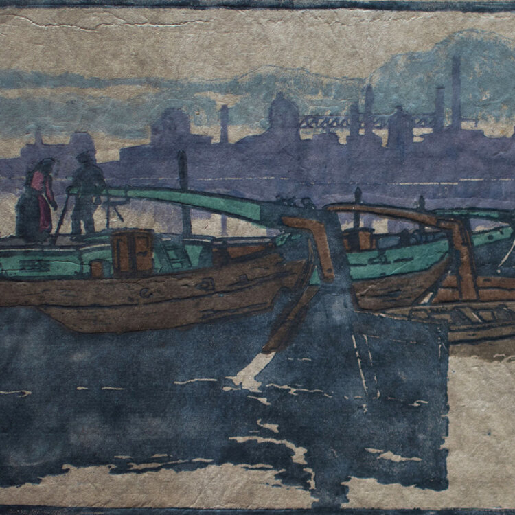 Theodor Brink - Boote im Hafen - 1919 - Farbholzschnitt