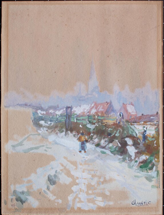 Ch. van Elst - Dorf im Winter - 1912 - Gouache