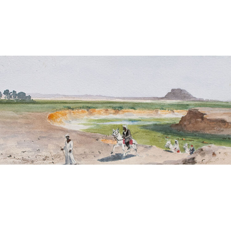 Unbekannt - Die Schlammpyramide in der Oase Fayum - undatiert - Aquarell