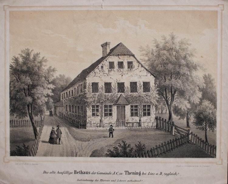 C. W. Arldt - Das alte Bethaus der Gemeinde A. C. zu Thening - undatiert - Lithografie