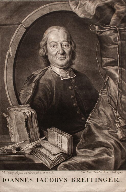 Valentin Daniel Preissler nach Johann Füssli - Bildnis Johann Jakob Breitinger - 1749 - Mezzotinto