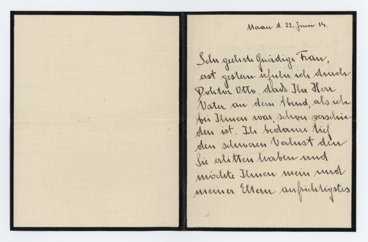 Jetta Haller - Kondolenzbrief - 22.06.1914