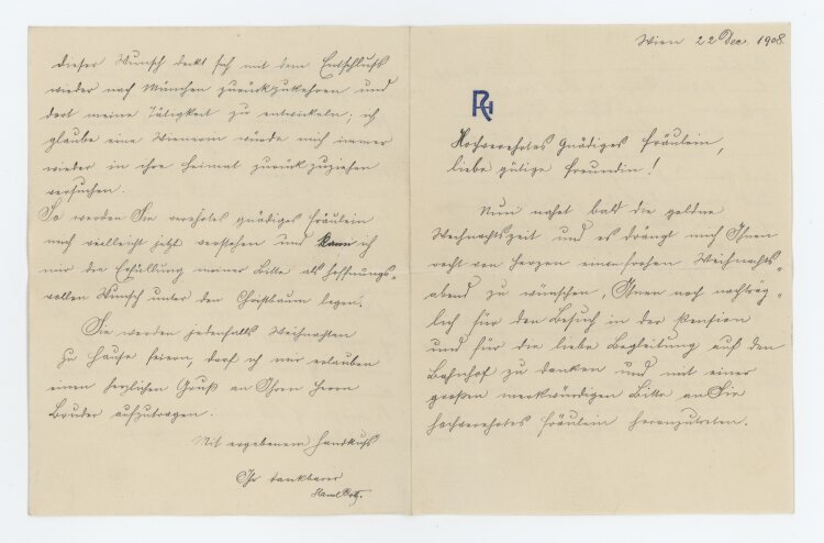 Hans Roth - Brief - 22.12.1908