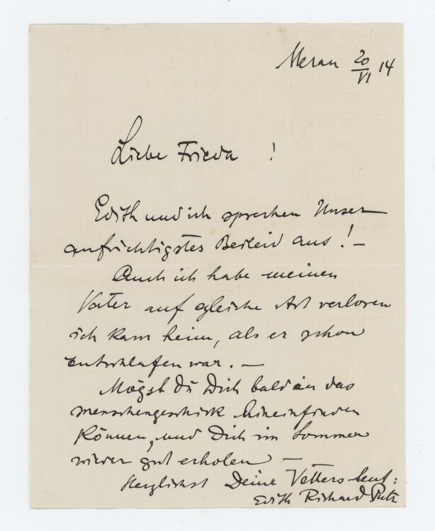 Edith und Richard Putz - Kondolenzbrief - 20.06.1914