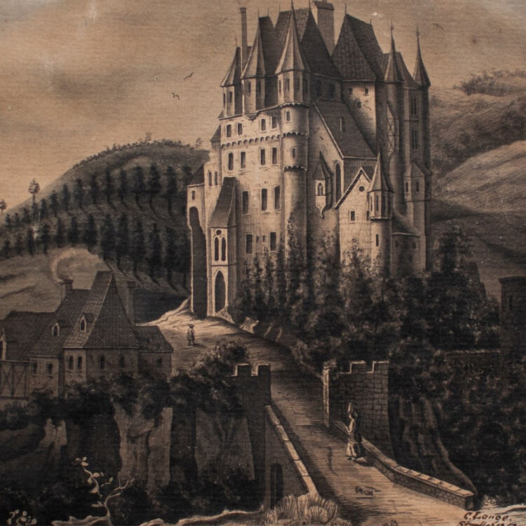 C. Lange - Burg Eltz - 1857 - Tuschezeichnung