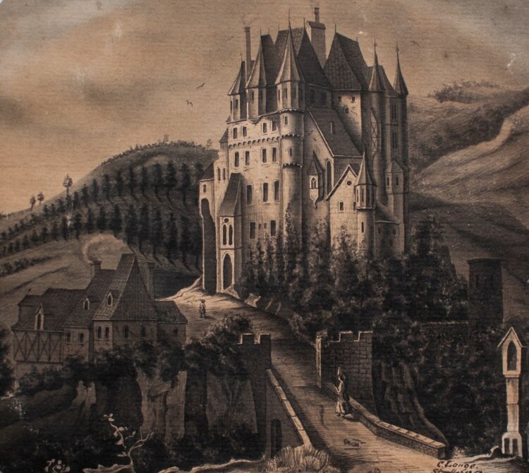 C. Lange - Burg Eltz - 1857 - Tuschezeichnung