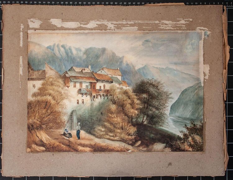 unbekannt - Romantisches Bergdorf - 1846 - Aquarell