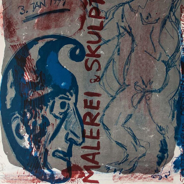 Hubertus Giebe und Frank Maasdorf - Ausstellungsplakat Skulptur und Malerei - 1998 - Lithografie