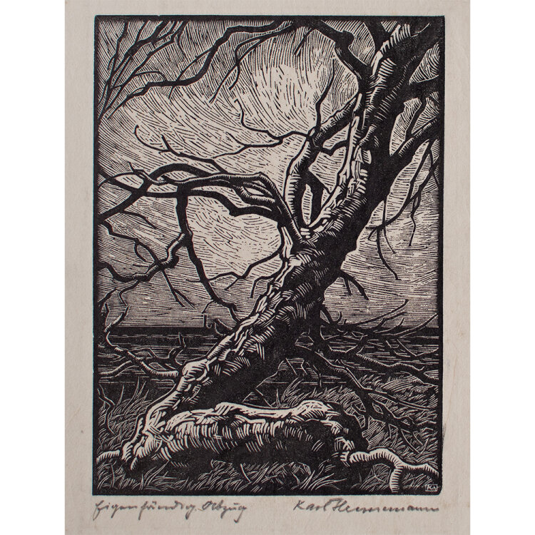 Karl Hennemann - Knorriger Baum - 1957 - Holzschnitt