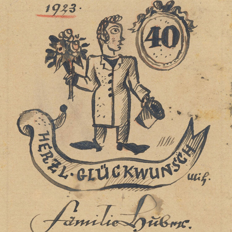 Uli Huber - Glückwünsche zum Geburtstag - 1923 - Feder und Farbstift