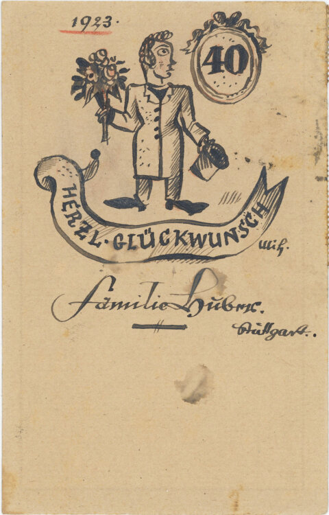 Uli Huber - Glückwünsche zum Geburtstag - 1923 - Feder und Farbstift