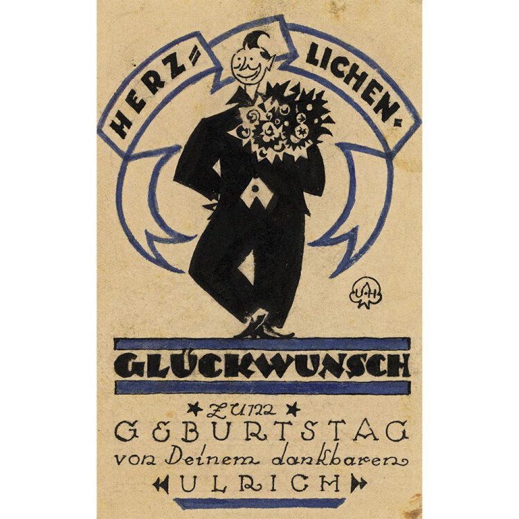 Uli Huber - Glückwunschkarte - 1920 - Feder und...