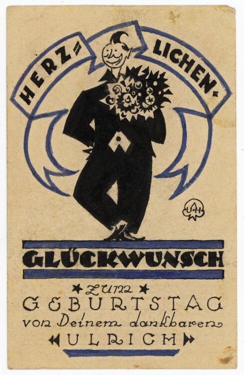 Uli Huber - Glückwunschkarte - 1920 - Feder und Faserstift über Bleistift