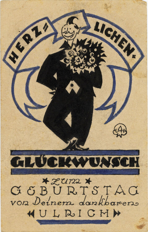 Uli Huber - Glückwunschkarte - 1920 - Feder und Faserstift über Bleistift