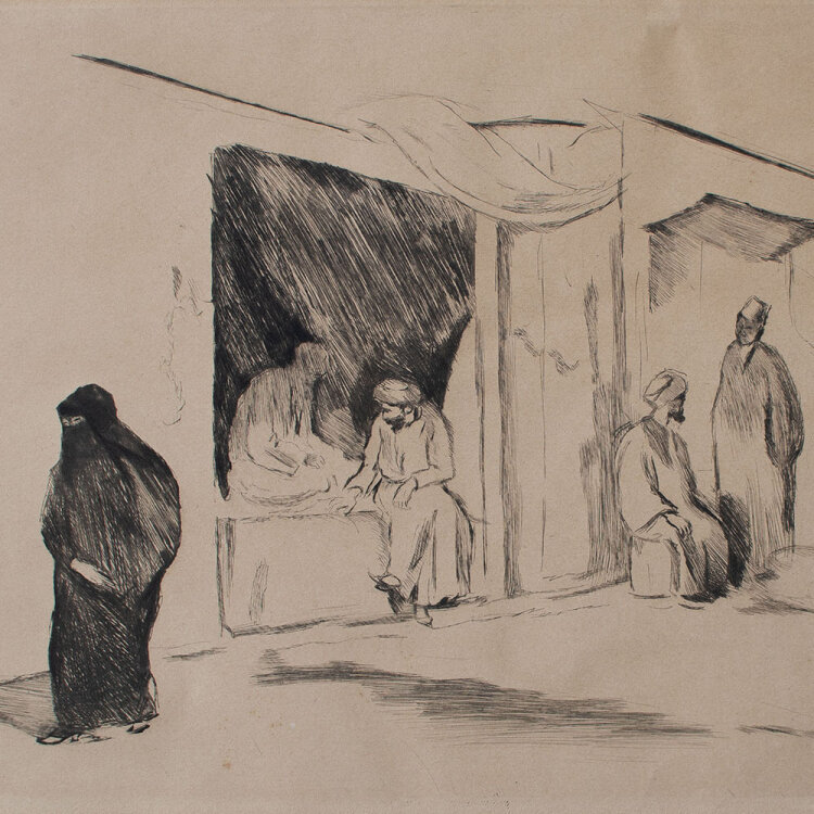 Emil Orlik - Auf dem Bazar in Kairo - um 1910 - Radierung