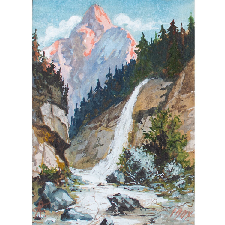 Monogrammist R. v. A. - Berglandschaft mit Wasserfall - 1904 - Aquarell