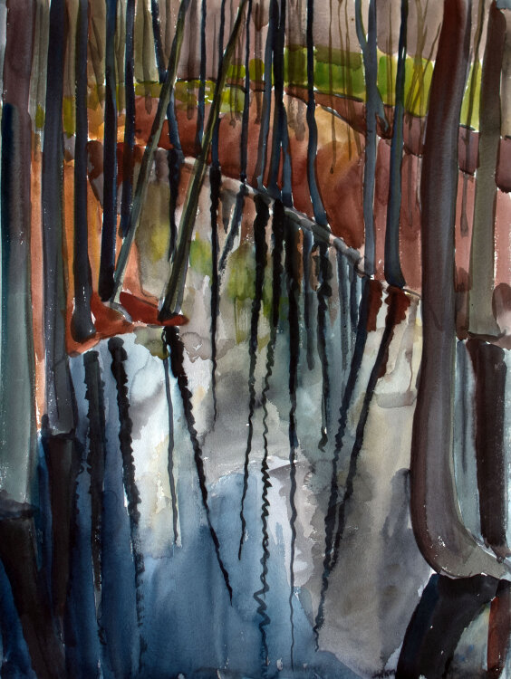 Gerhard Schulte-Dahling - Wald mit Weiher - undatiert - Aquarell