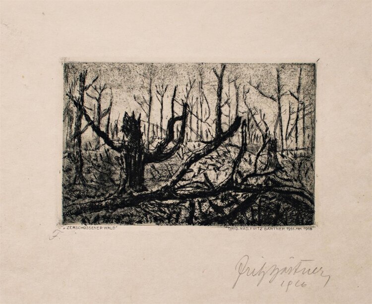 Fritz Gärtner - Zerschossener Wald - 1916 - Radierung