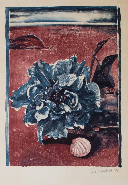 Walter Womacka - Stillleben mit Blüte und Muschel - 1978 - Offset-Lithografie