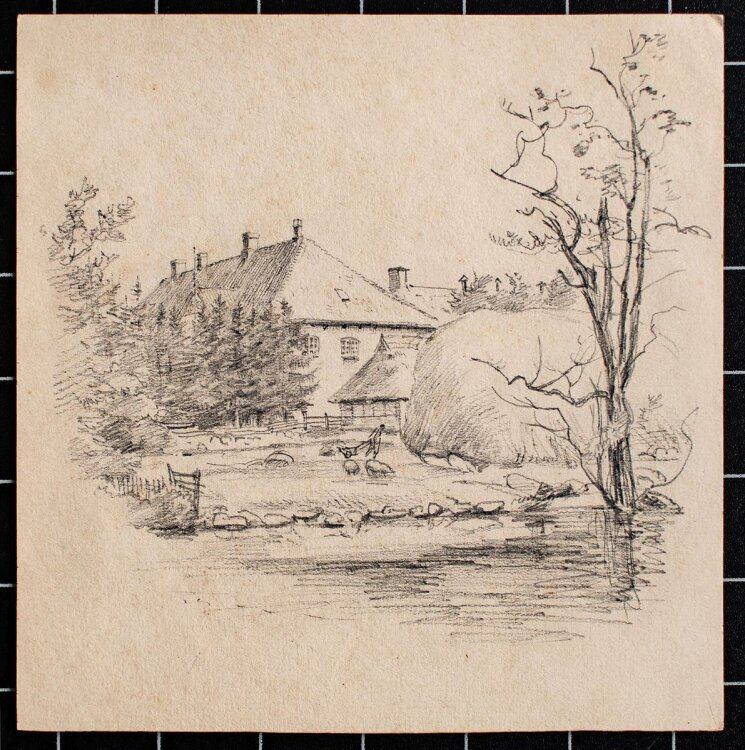 Unbekannt - Landschaft mit Haus - Bleistiftzeichnung - o. J.