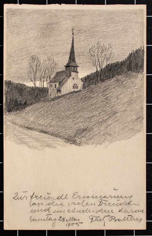 Unbekannt - Landschaft mit Kirche - Bleistiftzeichnung -...