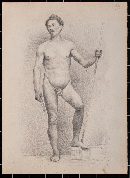 Unbekannt - männlicher Akt - Bleistiftzeichnung - um 1850