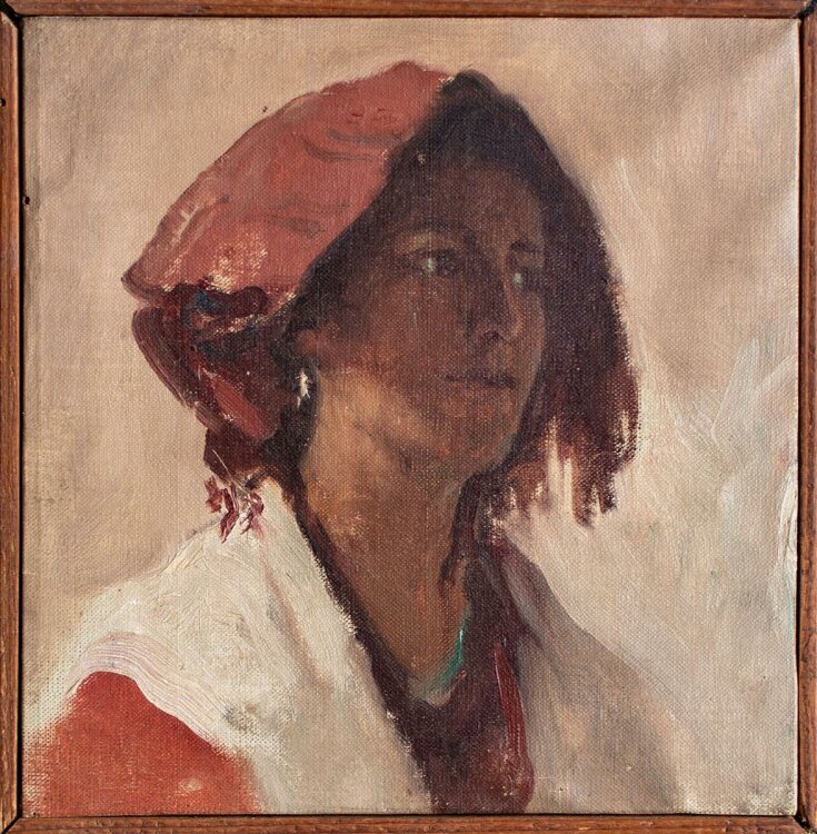Unbekannt - Frau mit Kopfbedeckung - Öl auf Leinwand - Italien um 1860