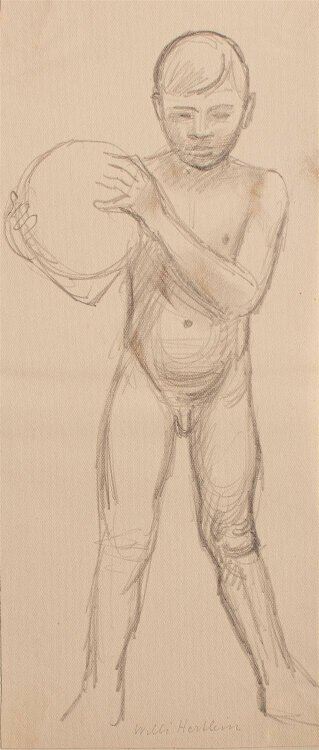 Willi Hertlein - Junge mit Ball - Bleistiftzeichnung - o. J.