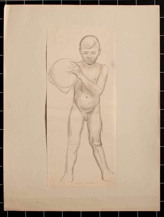 Willi Hertlein - Junge mit Ball - Bleistiftzeichnung - o. J.