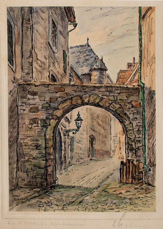 Willi Geiger - Aus Alt-Kassel - aquarellierte Tuschezeichnung - o. J.