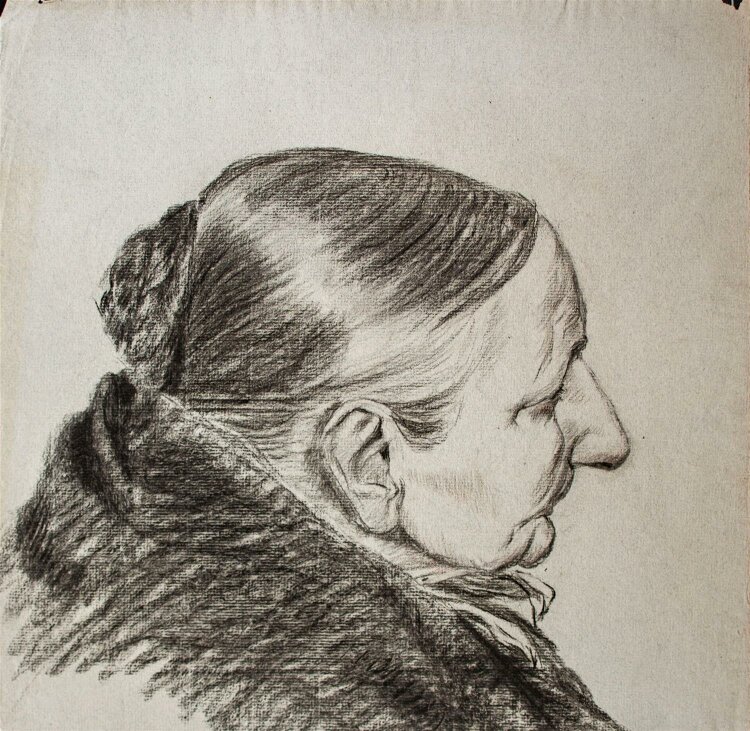 Unbekannt - Porträt einer alten Dame - Kohlezeichnung - o. J.