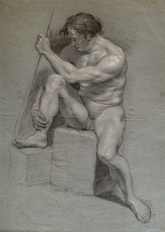 Unbekannt Deutsch - Deutscher Männerakt, Akademie - um 1800 - Bleistift Zeichnung