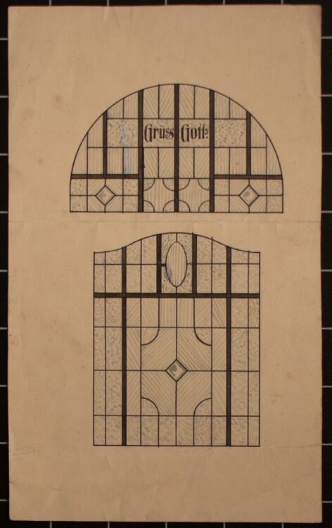 Heinrich Behr - Jugendstil Fensterentwurf "Grüß Gott" - Aquarell - o. J.