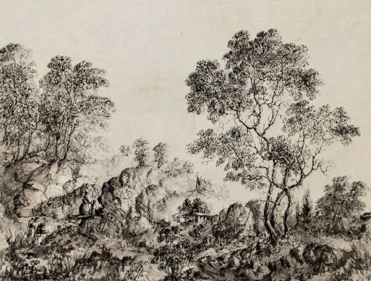 W. Blomfield - Landschaft mit Figurenstaffage - Tusche -...
