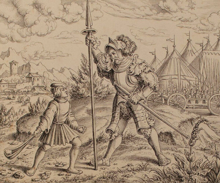 Veit Froer- David und Goliath - Tuschezeichnung - o.J.