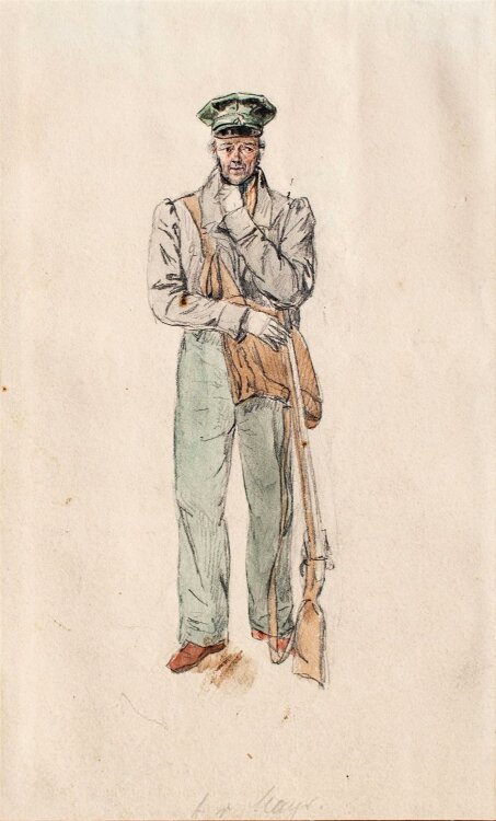 Unbekannt - Jäger - aquarellierte Bleistiftzeichnung - um 1810