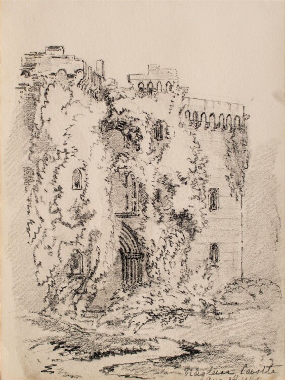 Unbekannt - Raglan Castle, Wales/ England - Kohlezeichnung - 1871