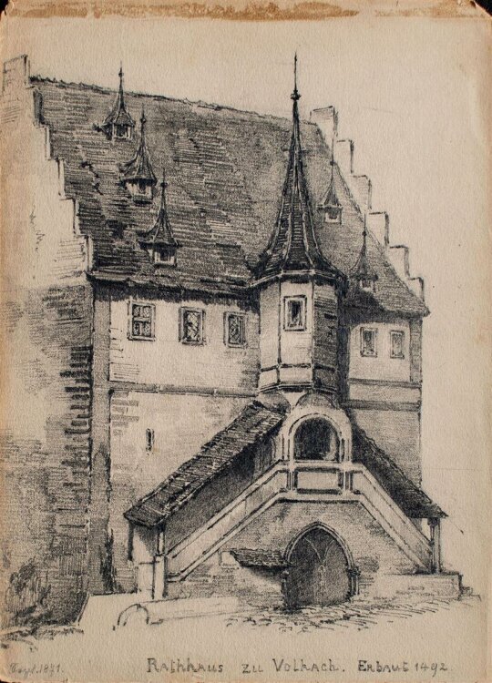 Unbekannt - Rathaus zu Volkach, Bayern - Zeichnung - 1871