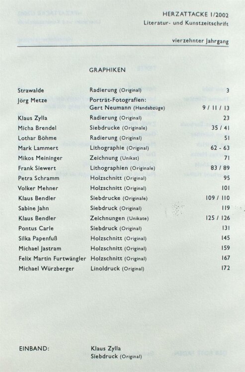 Diverse - Herzattacke. Literatur- und Kunstzeitschrift 14. Jahrgang 2002/I - 2002 -