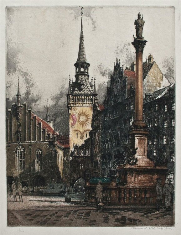 Rudolf Veit - München Marienplatz - o.J. - Farbradierung