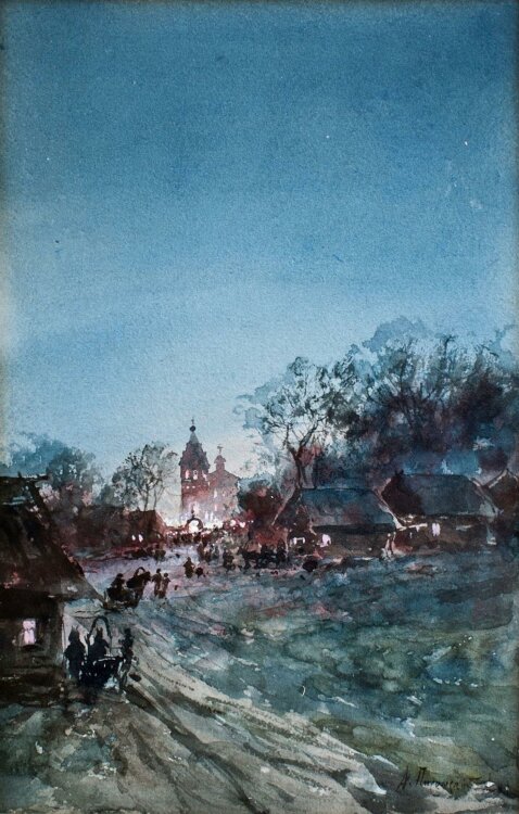 Alexei Pisemsky - Dorf am Abend - 1890 - Aquarell