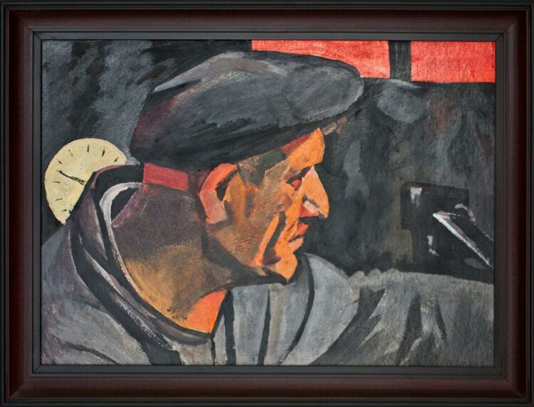 Vladislav Mamsikov - Männerporträt, Arbeiter - 1971 - Öl auf Malpappe